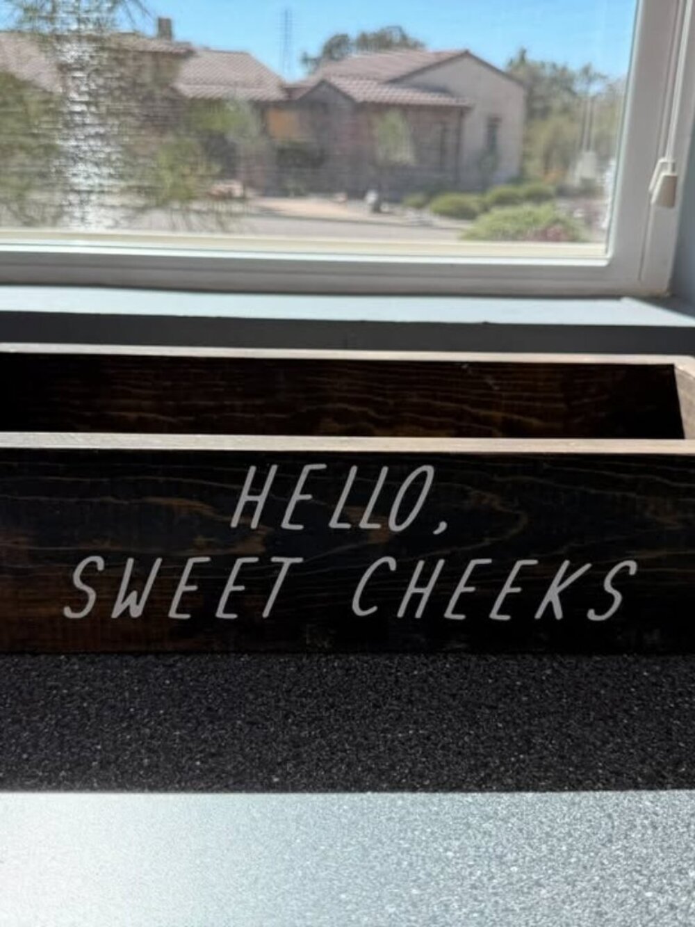 Rustic Wood “Hello, Sweet Cheeks” Bathroom Storage Box / Toilet Paper Holder